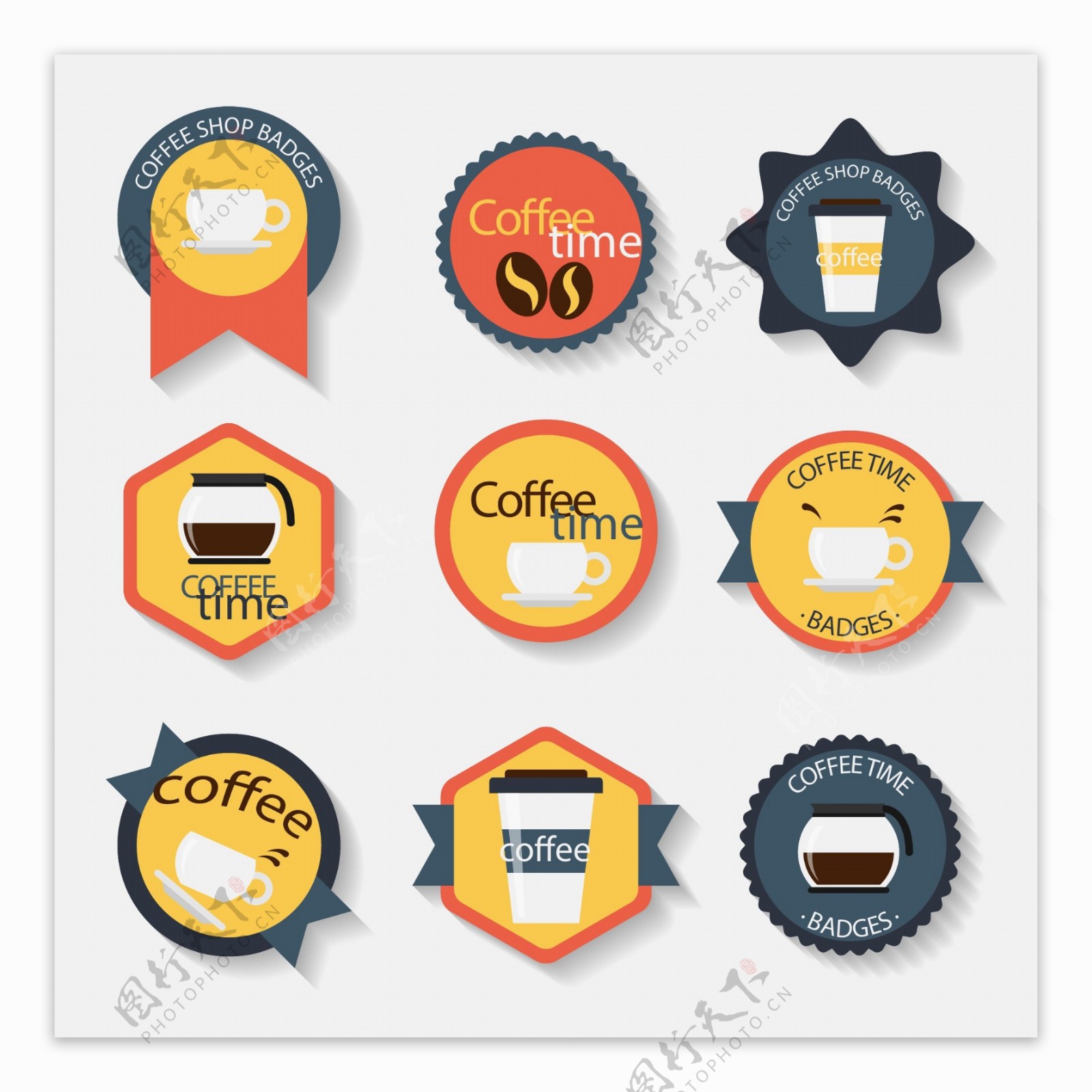 9款彩色咖啡徽章矢量素材