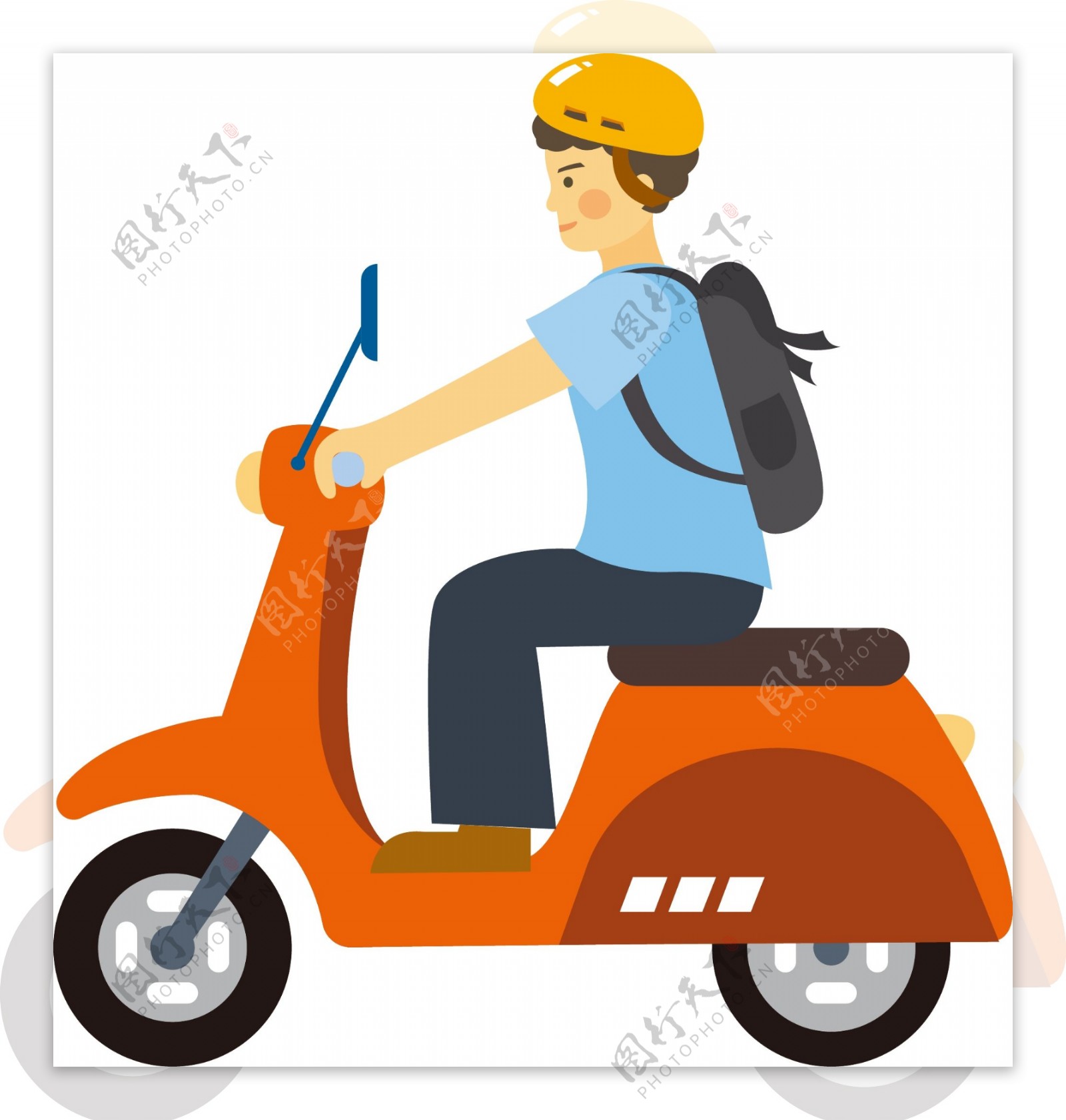原创骑摩托的小男孩插画素材