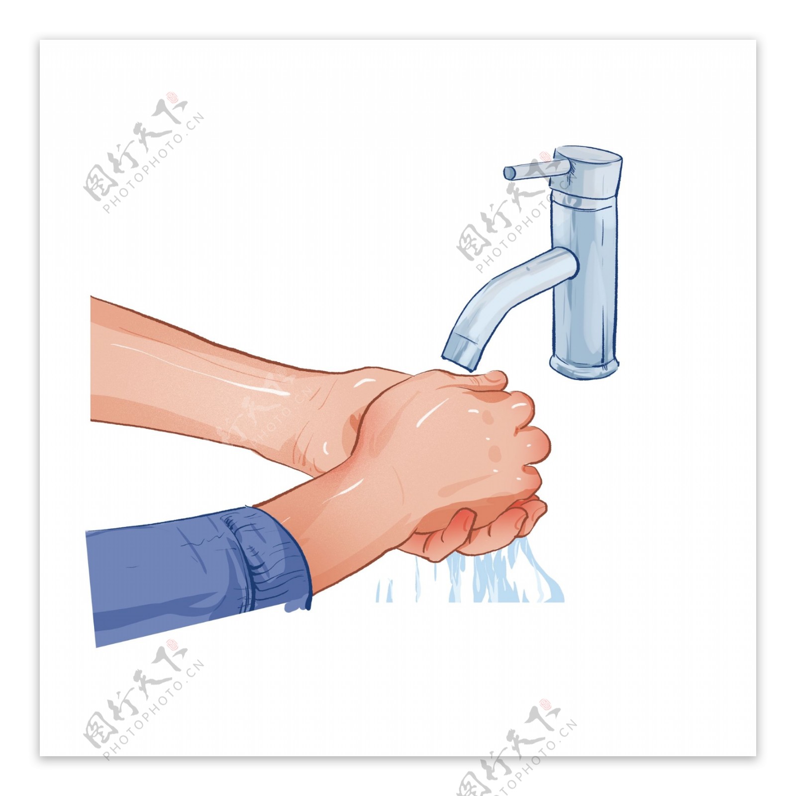 手绘卡通洗手手势png元素