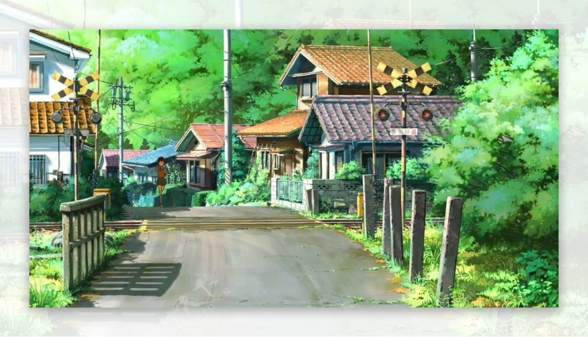 彩色插画公路房屋建筑风景