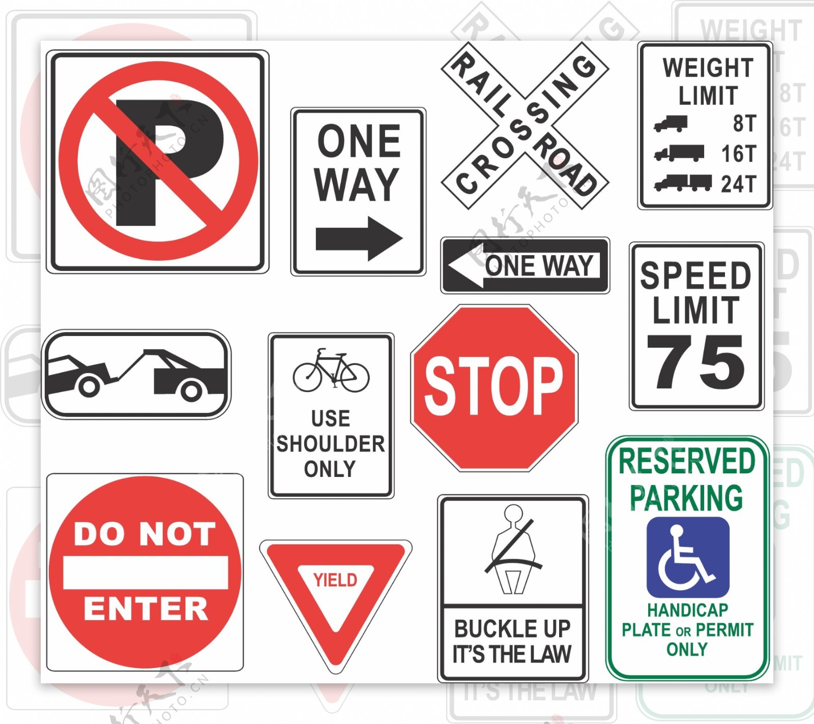 外国交通图标警告标识