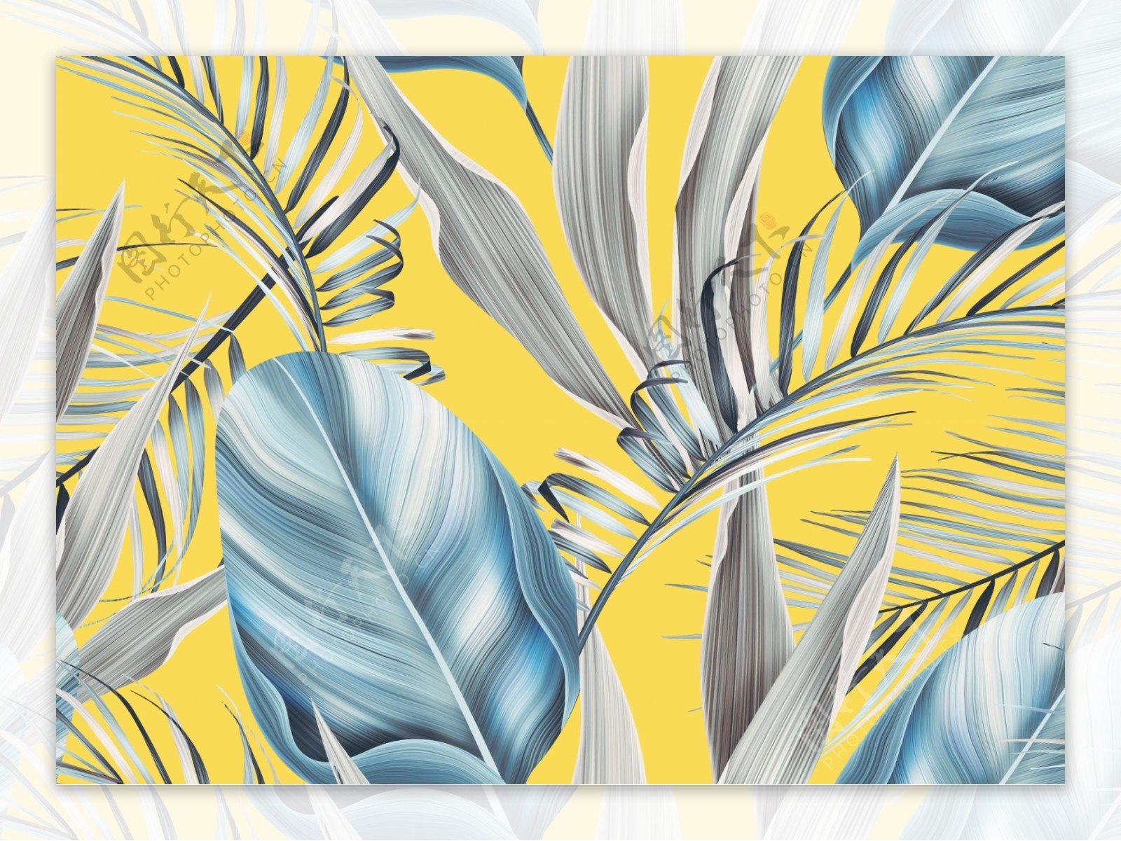 欧美黄色植物手绘背景墙