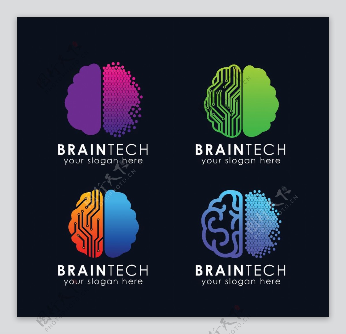4款彩色脑科技标志矢量素材