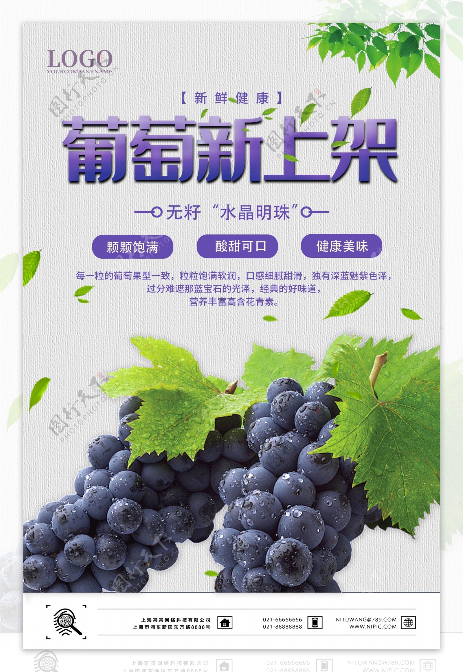 新品葡萄夏季水果上市海报
