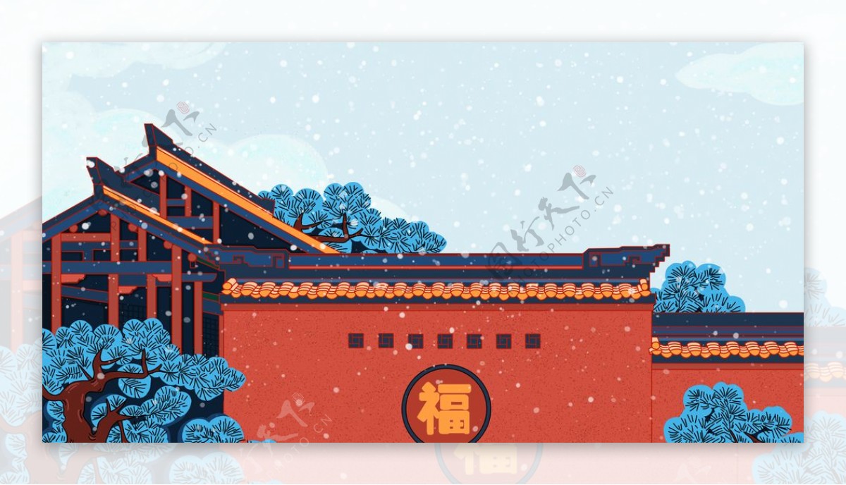 中国风建筑插画