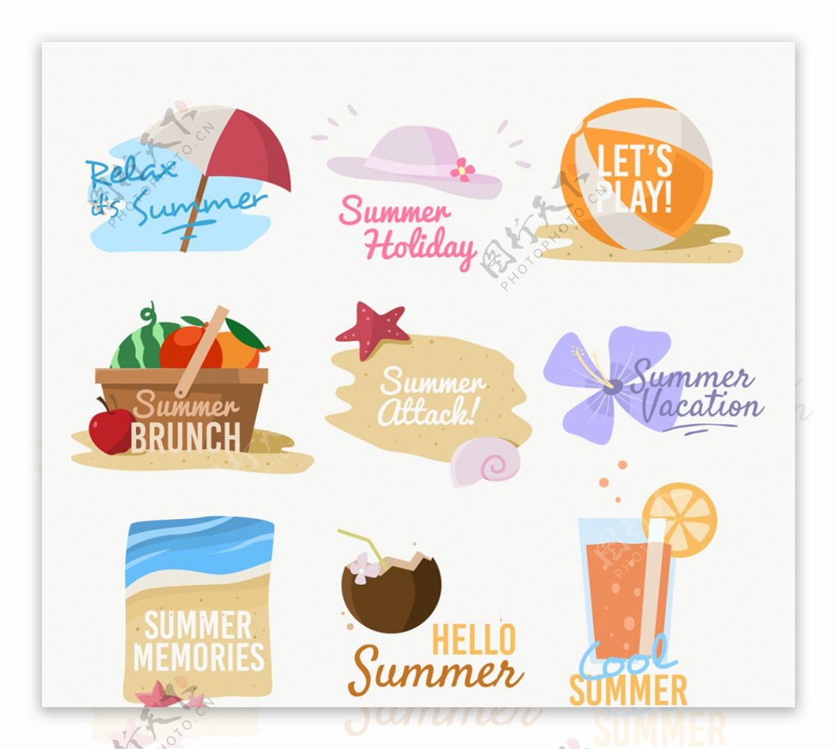 彩色夏季假期标签
