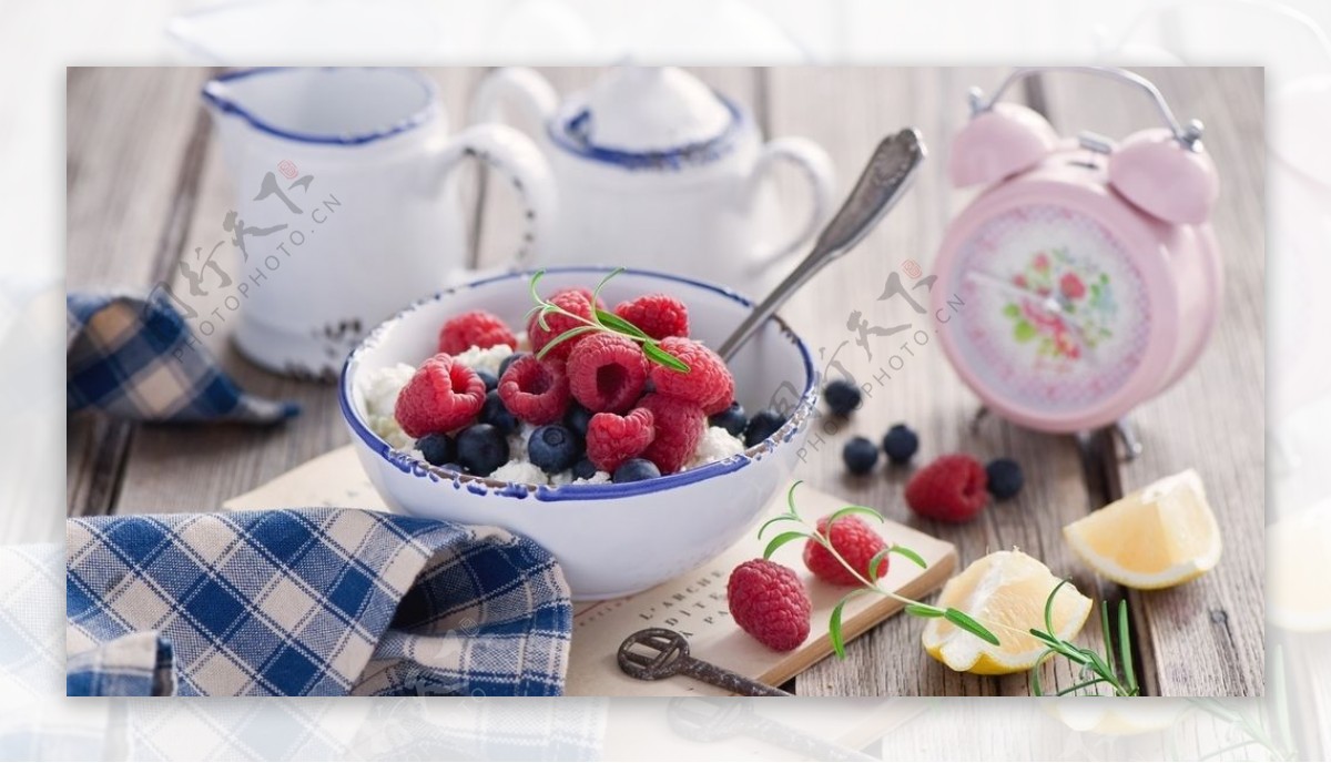 蓝莓水果食物餐具背景