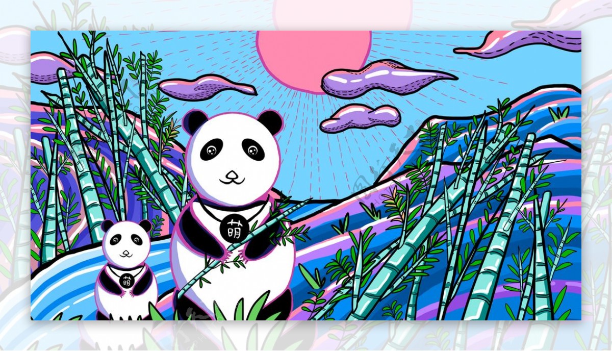 萌宝熊猫涂鸦画