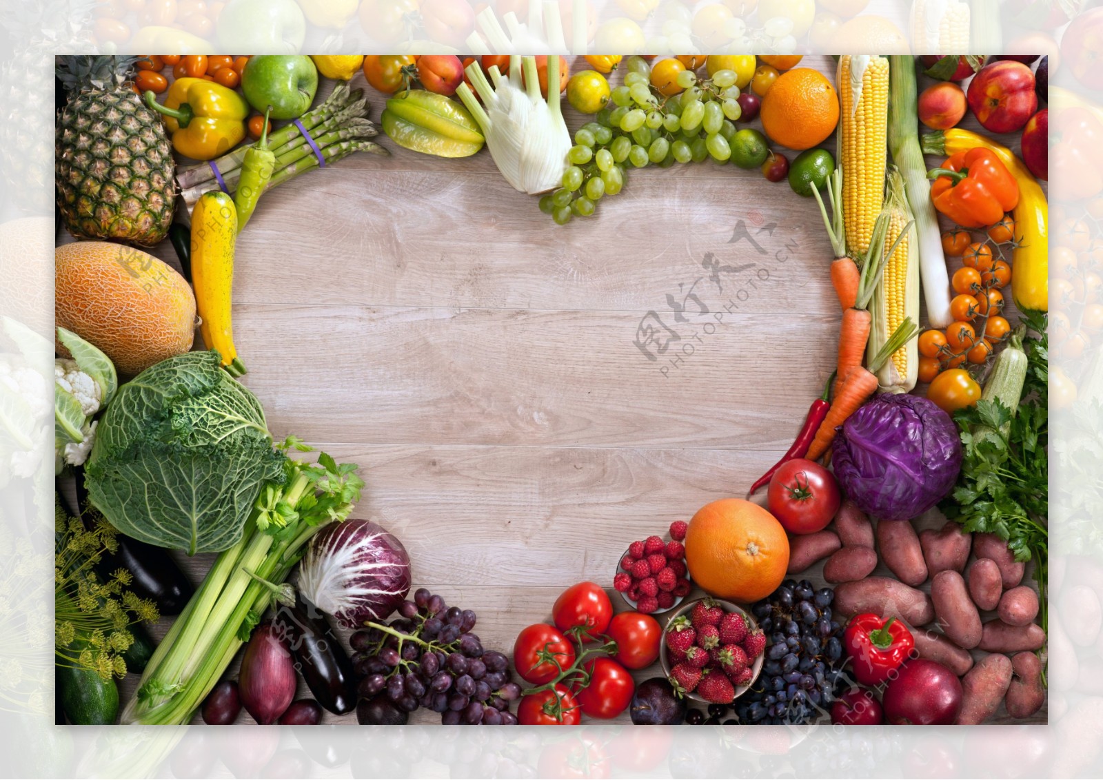 蔬菜水果组合心形高清背景