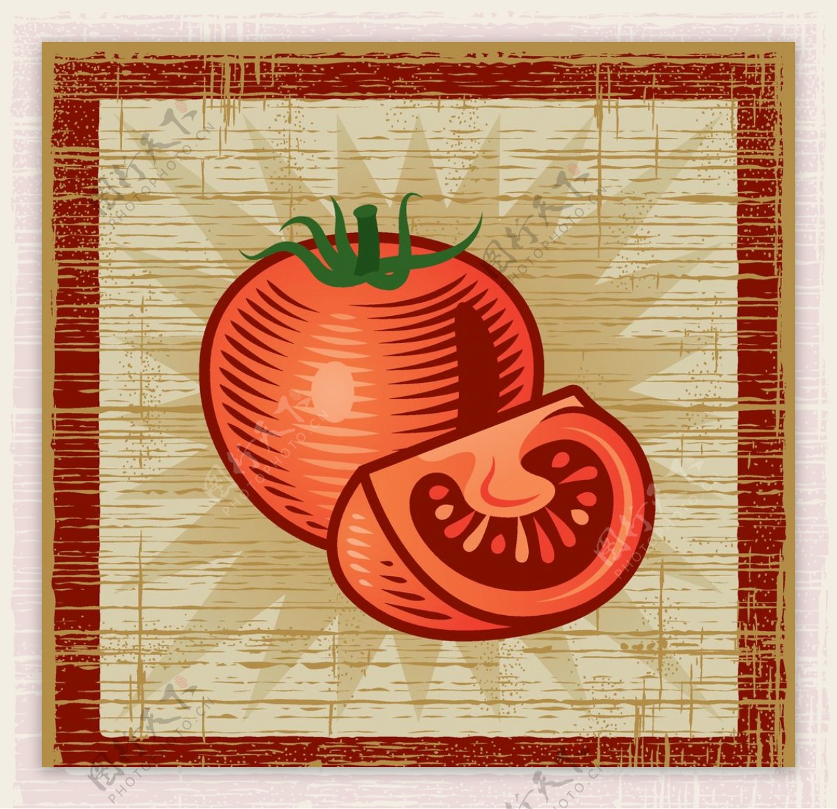 西红柿卡通复古素材背景