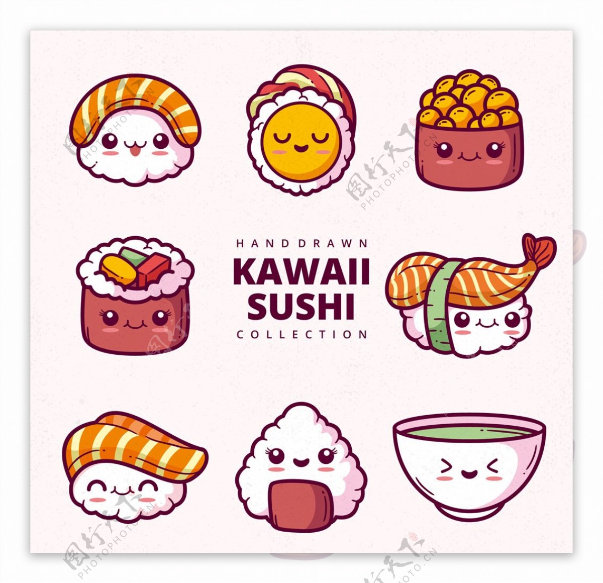 可爱卡通日本寿司矢量图形