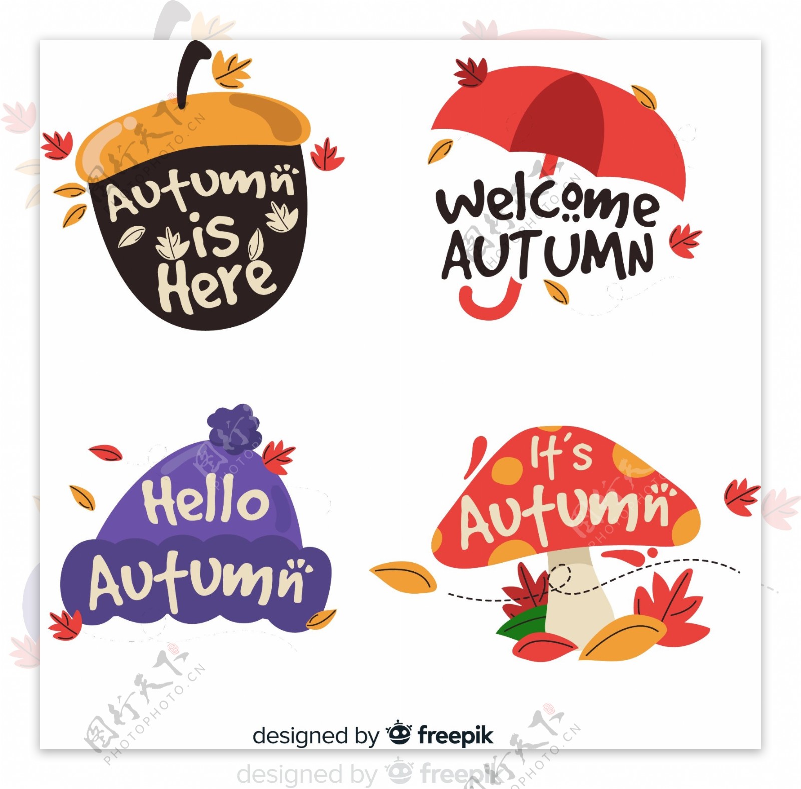 4款彩色秋季艺术字标签
