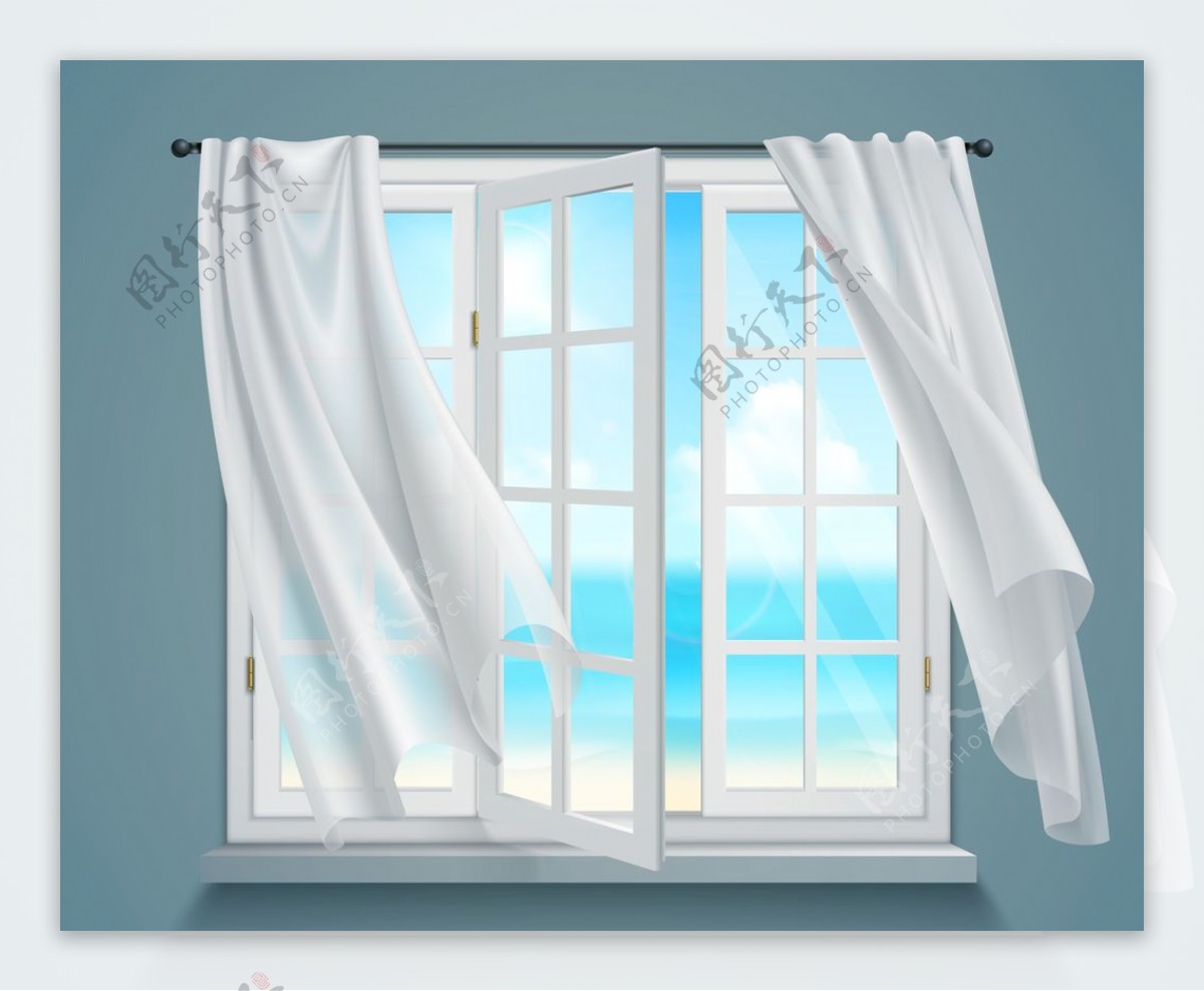 窗户窗帘海边
