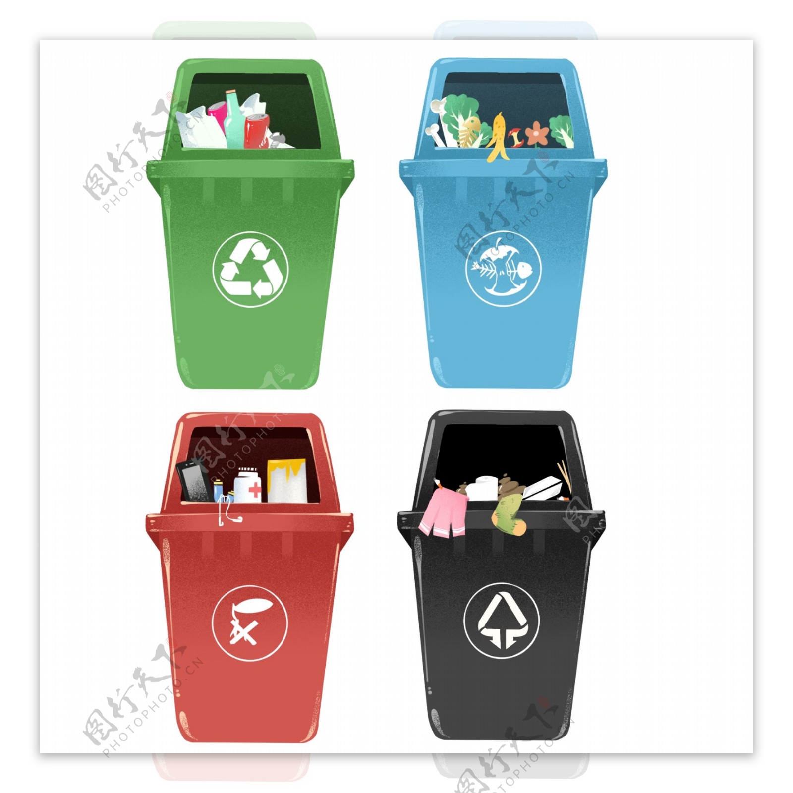 矢量环保垃圾桶垃圾分类图标