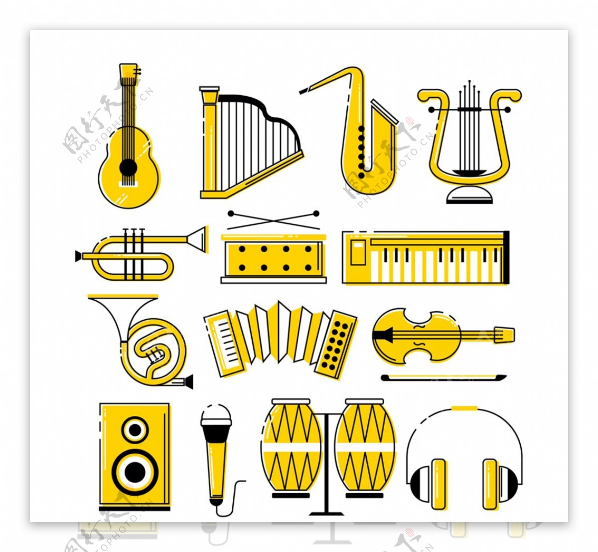 14款黄色乐器设计矢量素材