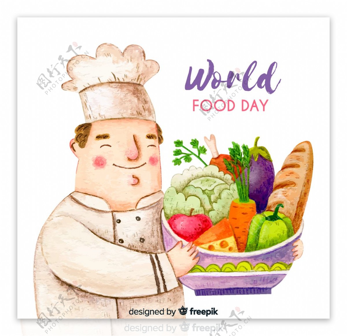 彩绘世界粮食日怀抱食物的厨
