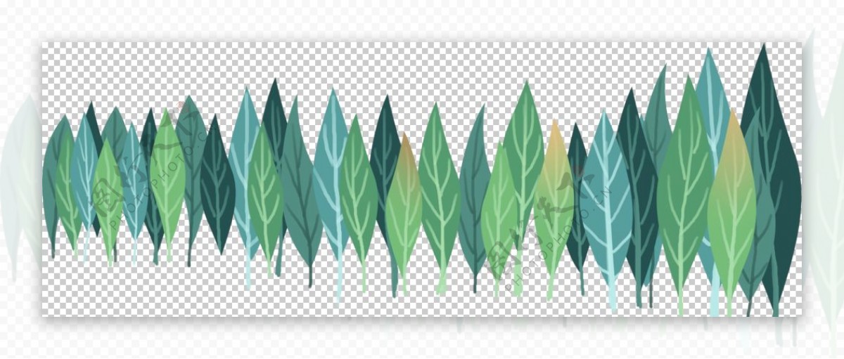 树叶插画卡通绿色清新底框底纹