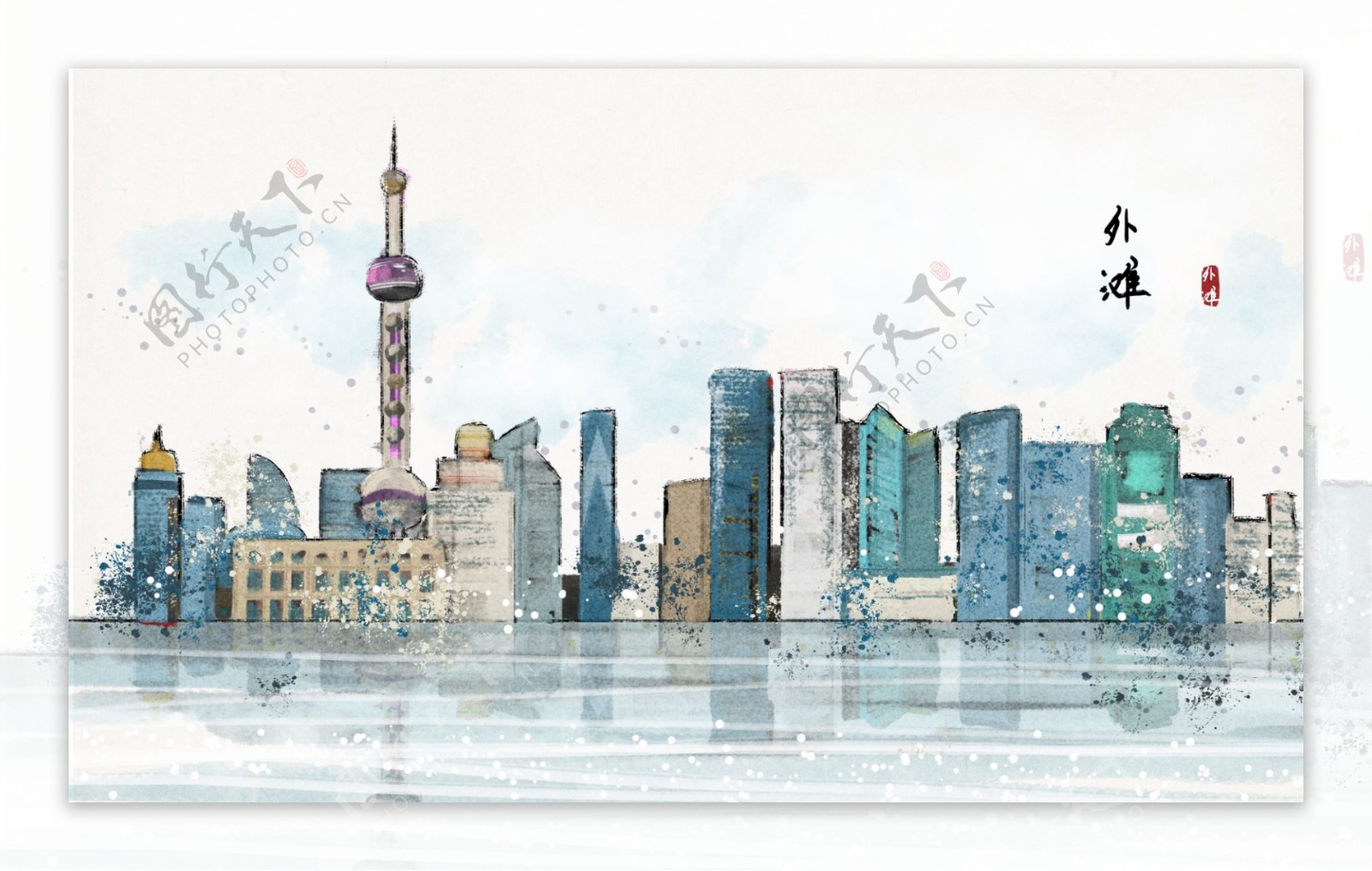 上海国风古风插画卡通背景