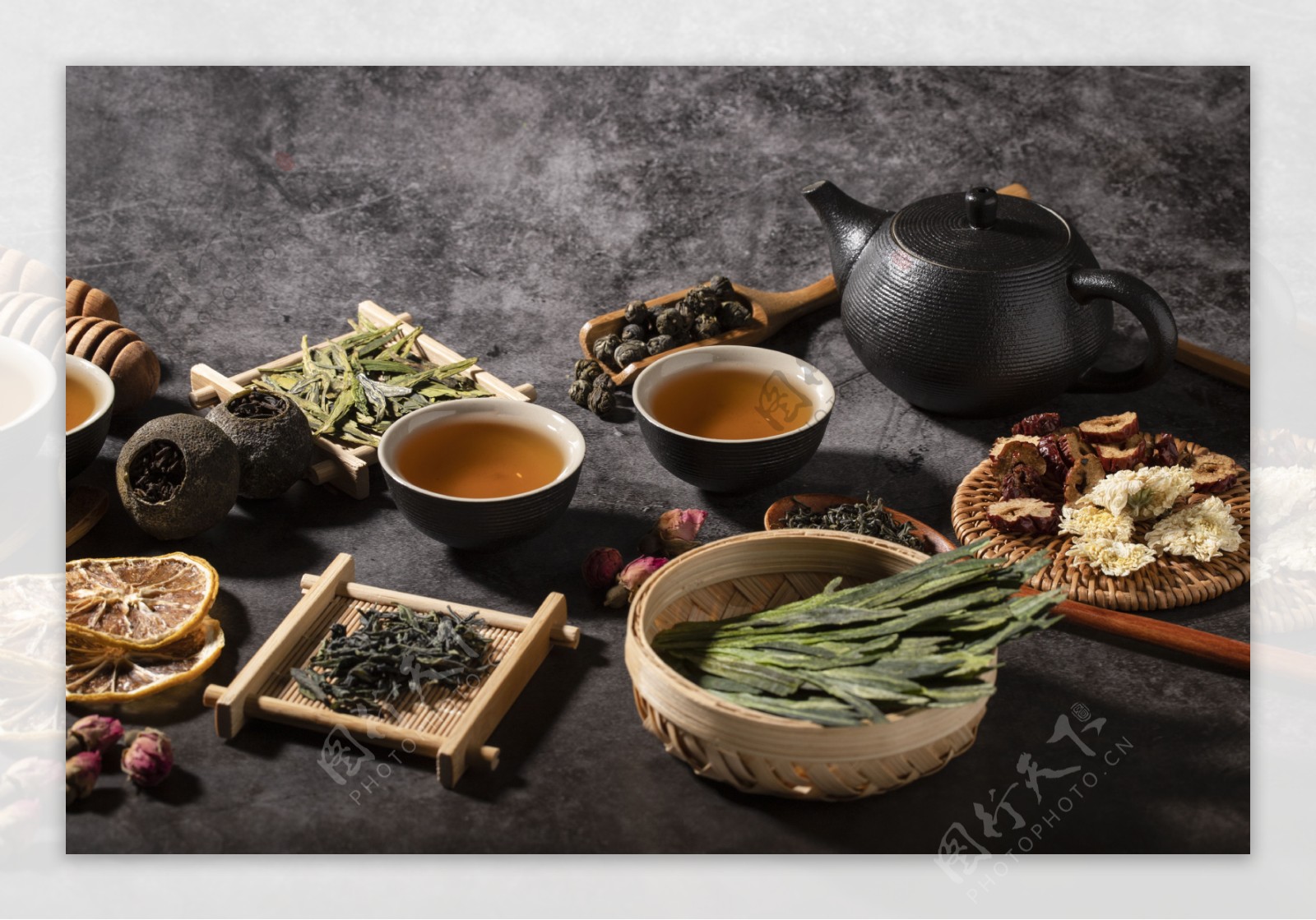 茶叶茶具绿茶复古背景素材