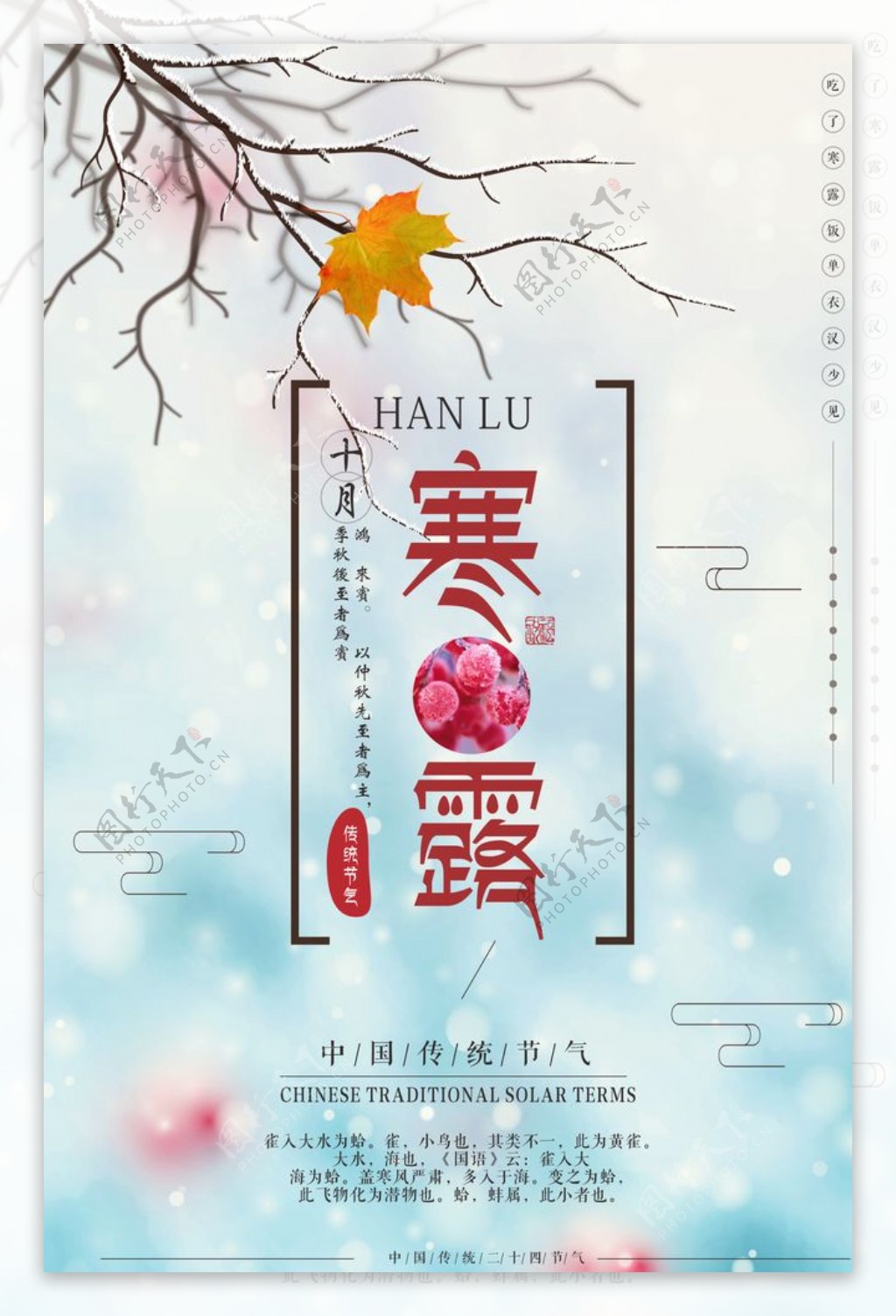 唯美中国节气寒露海报