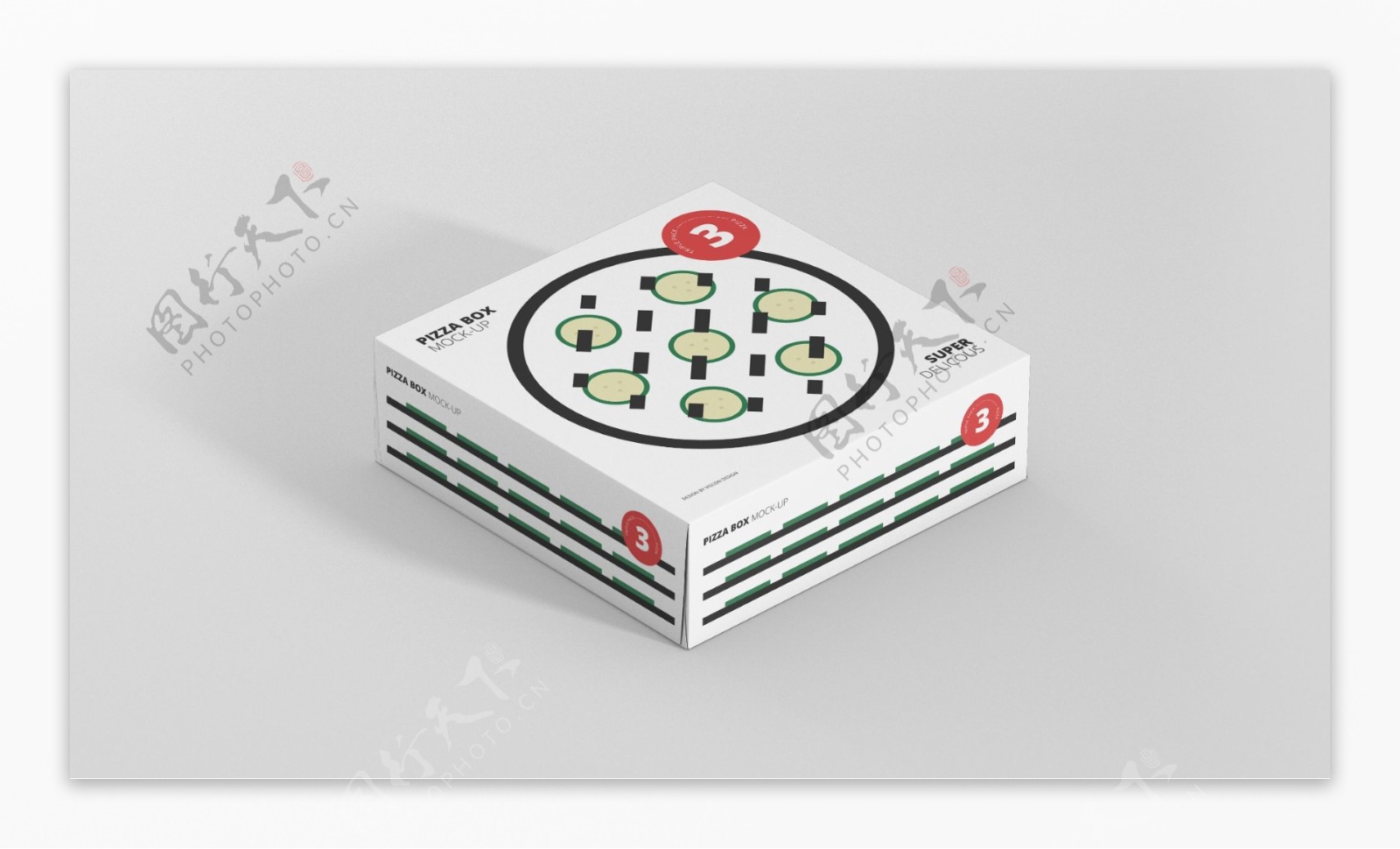 披萨包装盒效果图智能贴图样机