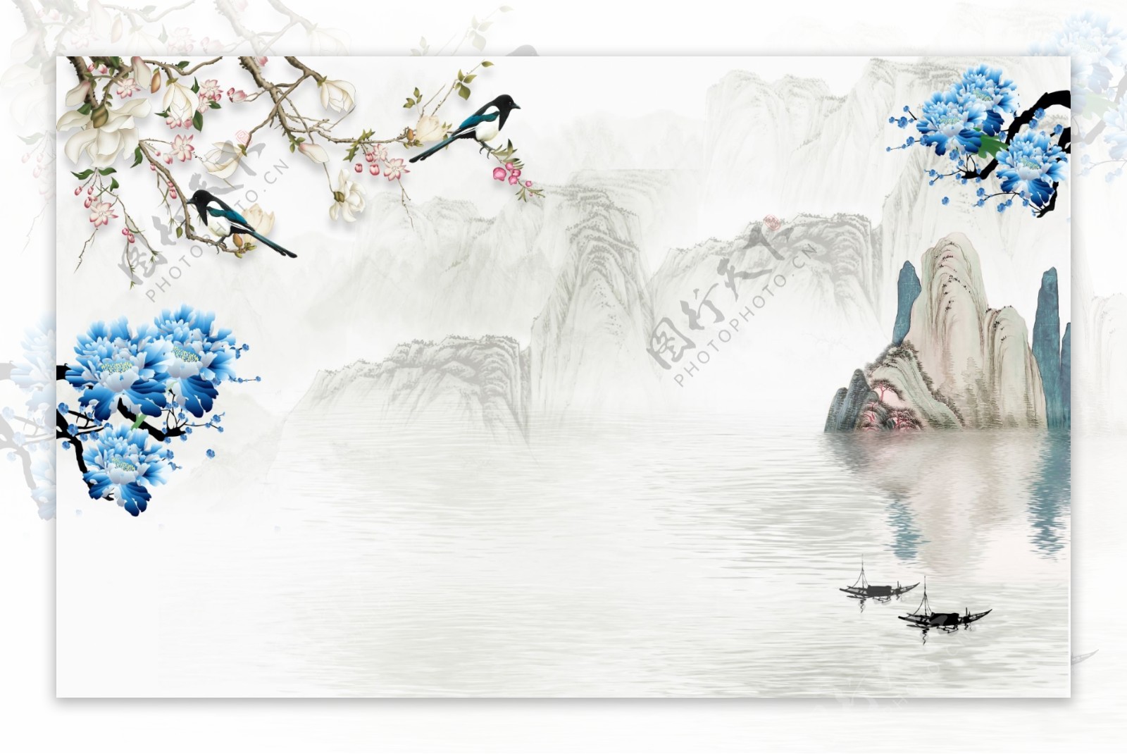 新中式山水水墨画背景墙