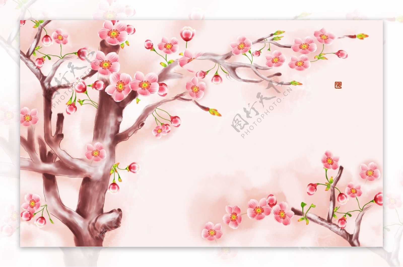 梅花迎春花粉红色装饰画背景墙