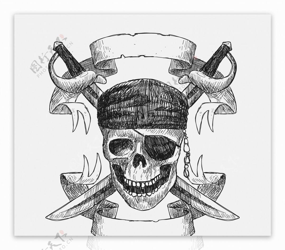 手绘海盗骷髅图片