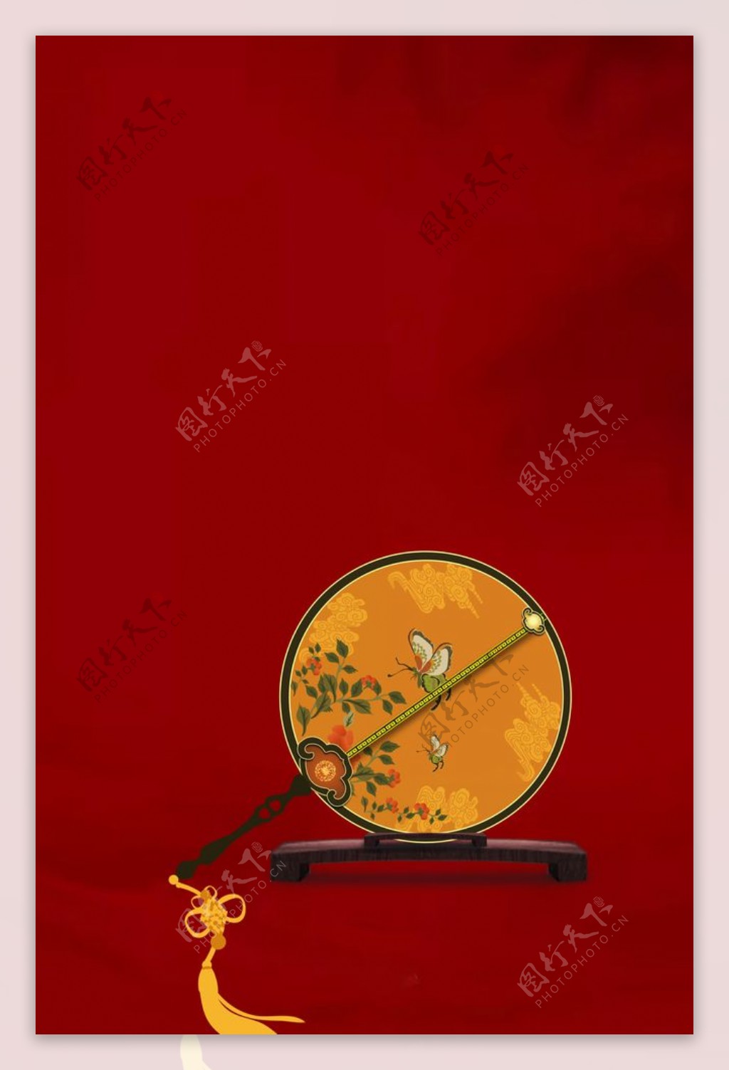 红色扇子复古海报装饰素材