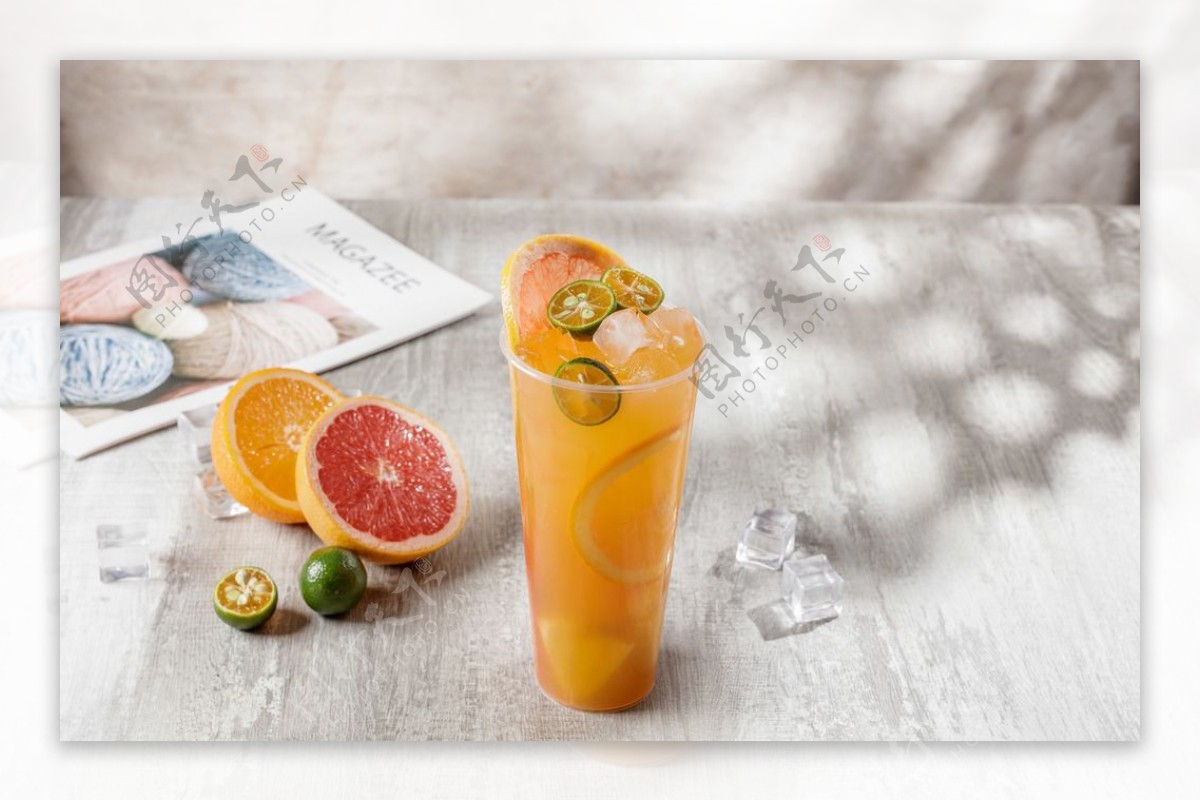 金桔西柚橙子饮品图片