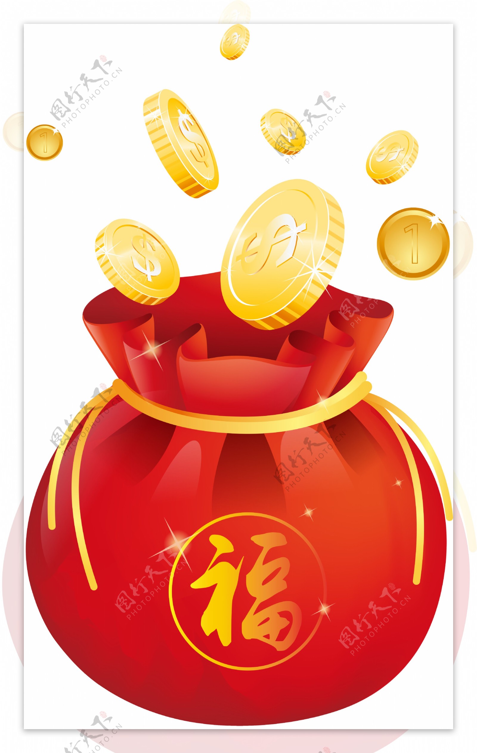 钱袋金币古风福字合成素材图片素材 编号 图行天下