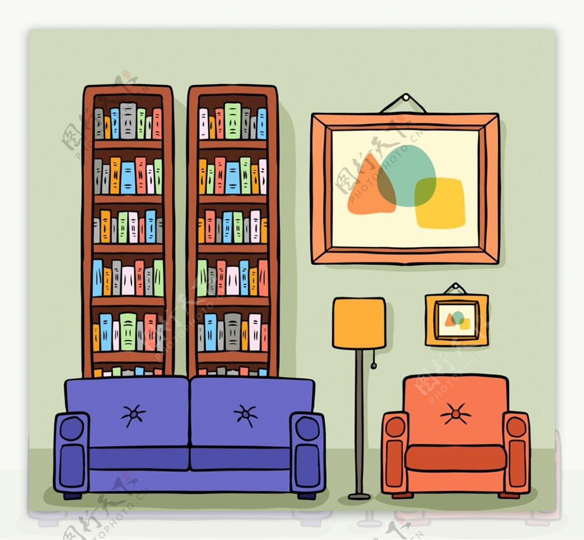 彩绘书房客厅图片