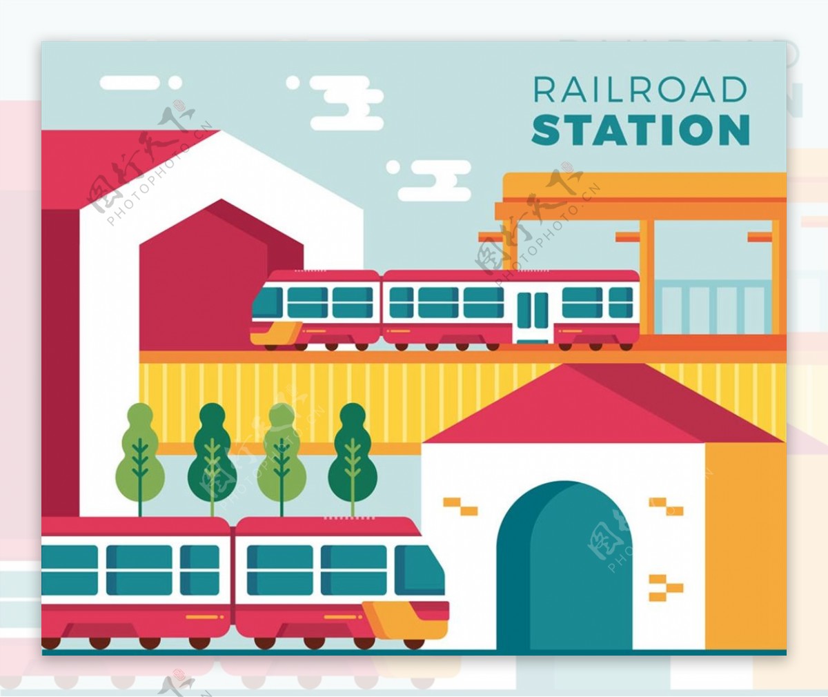 火车站和火车矢量图片