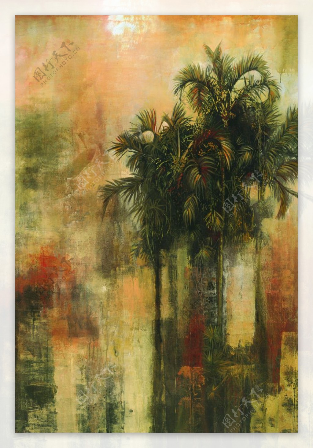 美式椰树复古无框画图片