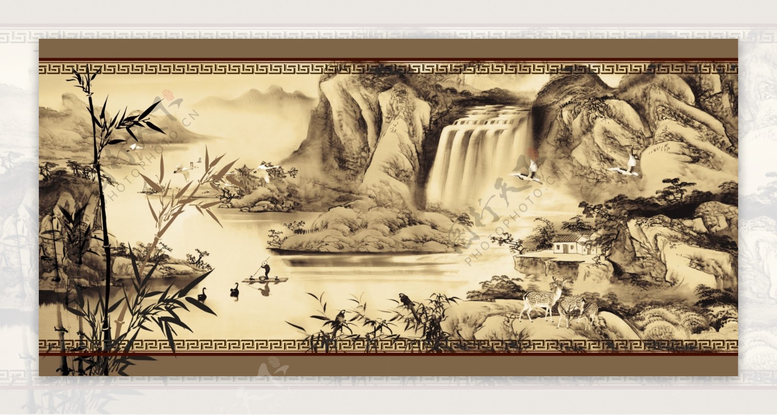 中式国画山水背景墙图片
