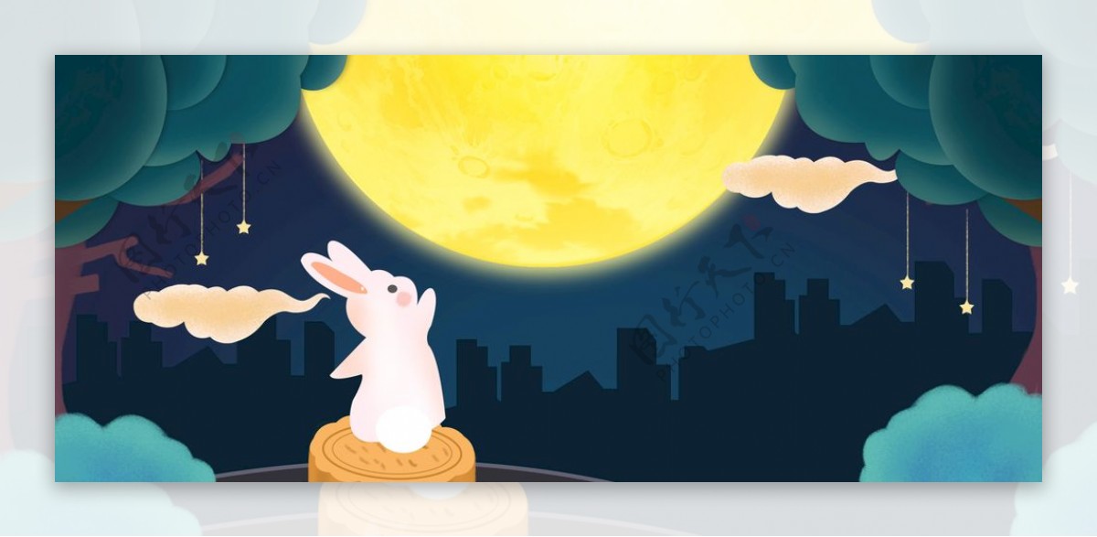 淘宝天猫中秋节手绘兔兔背景素材图片