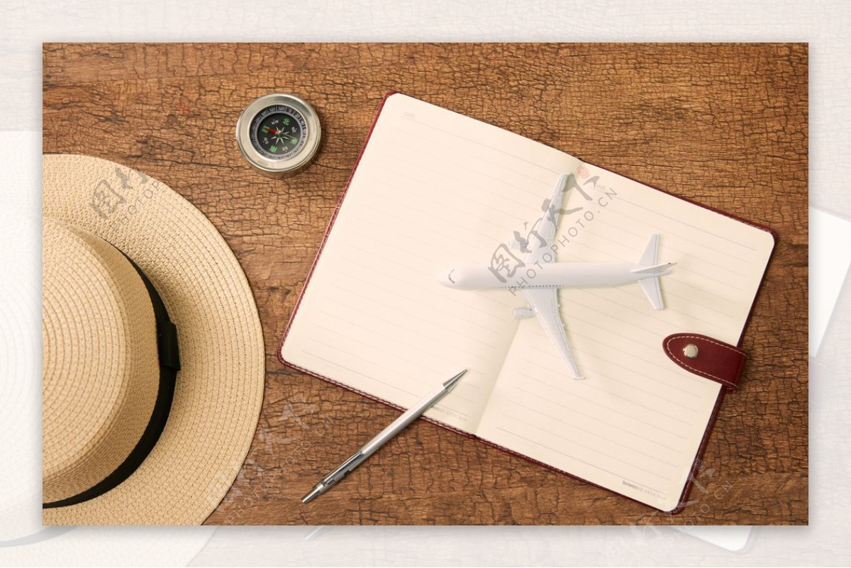 笔记本飞机模型旅游背景海报素材图片