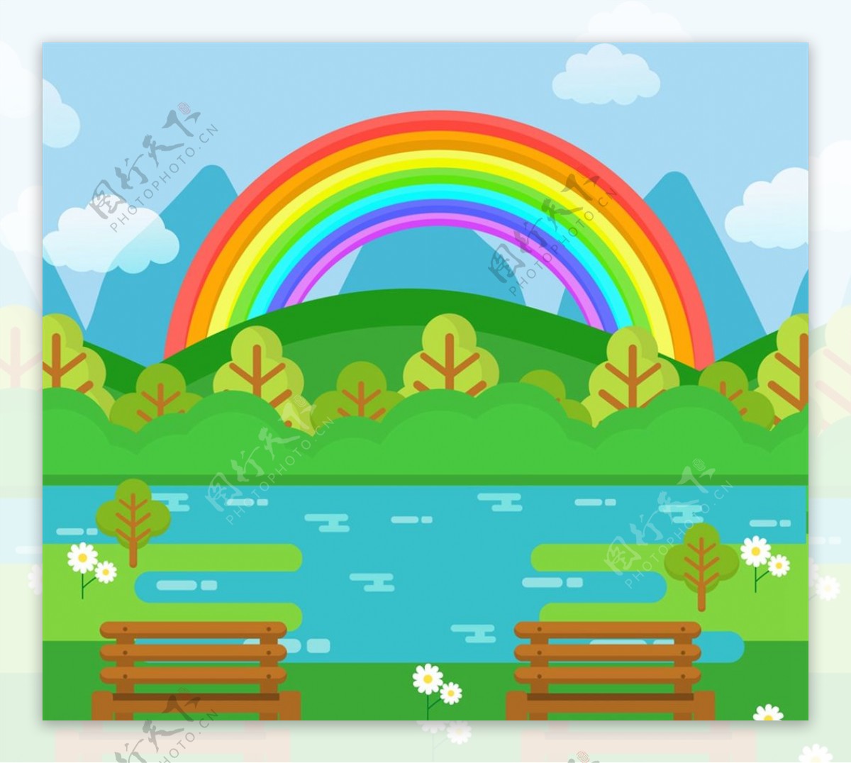 郊外河边彩虹风景图片