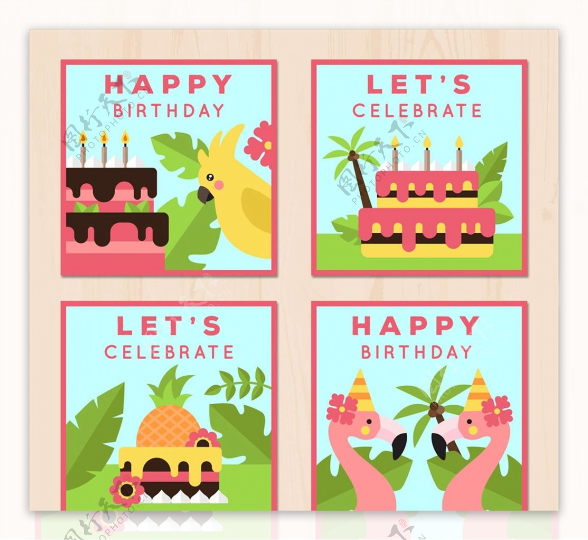 热带花鸟生日贺卡图片