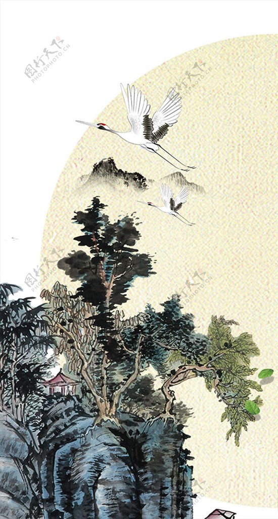 中国风水墨仙鹤插画图片