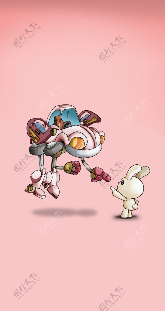 卡通白色兔兔手机高清壁纸机器人图片
