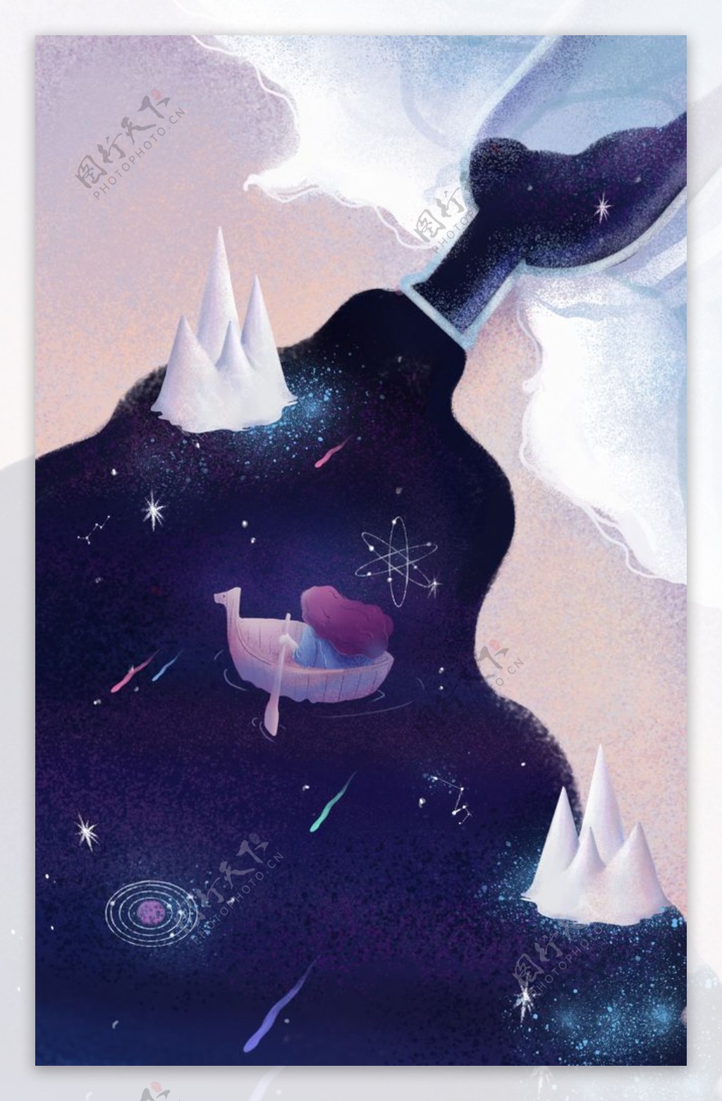 星空星河人物插画卡通海报素材图片