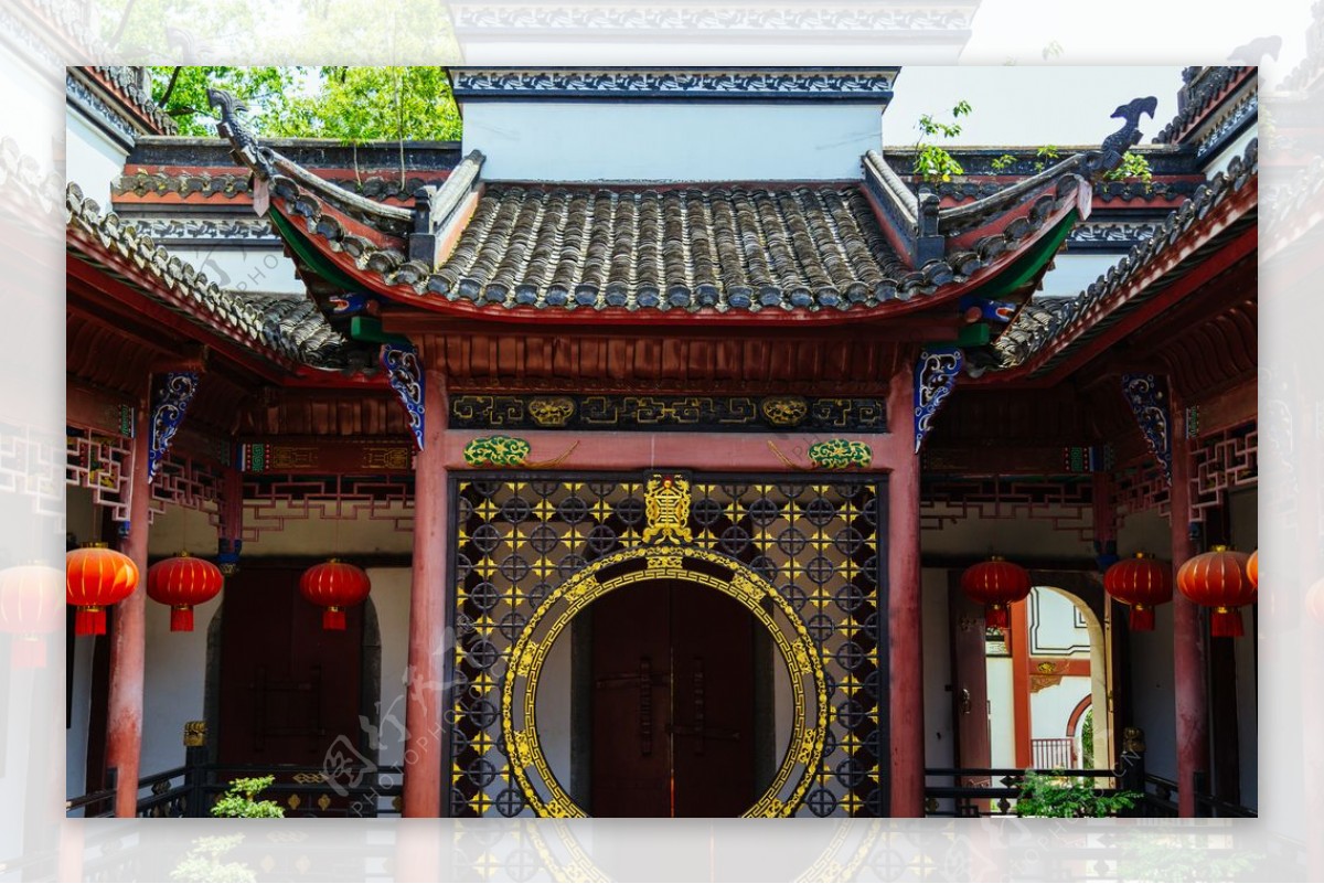 中式复古建筑旅游背景海报素材图片