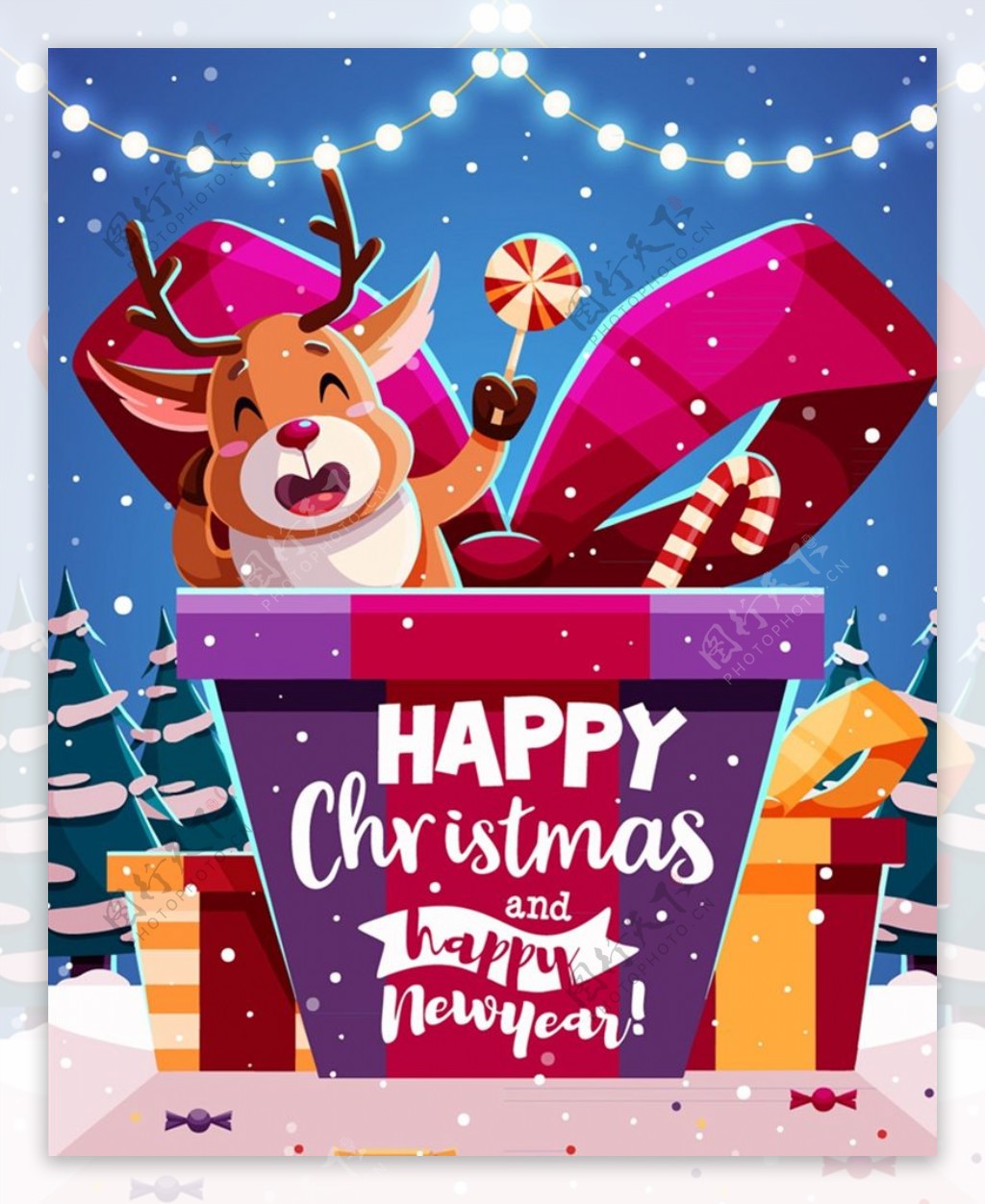 圣诞驯鹿和礼物图片
