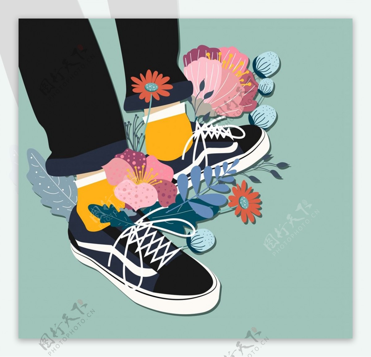 创意板鞋和花卉图片