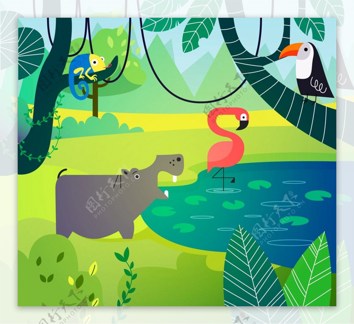 可爱森林池塘动物图片