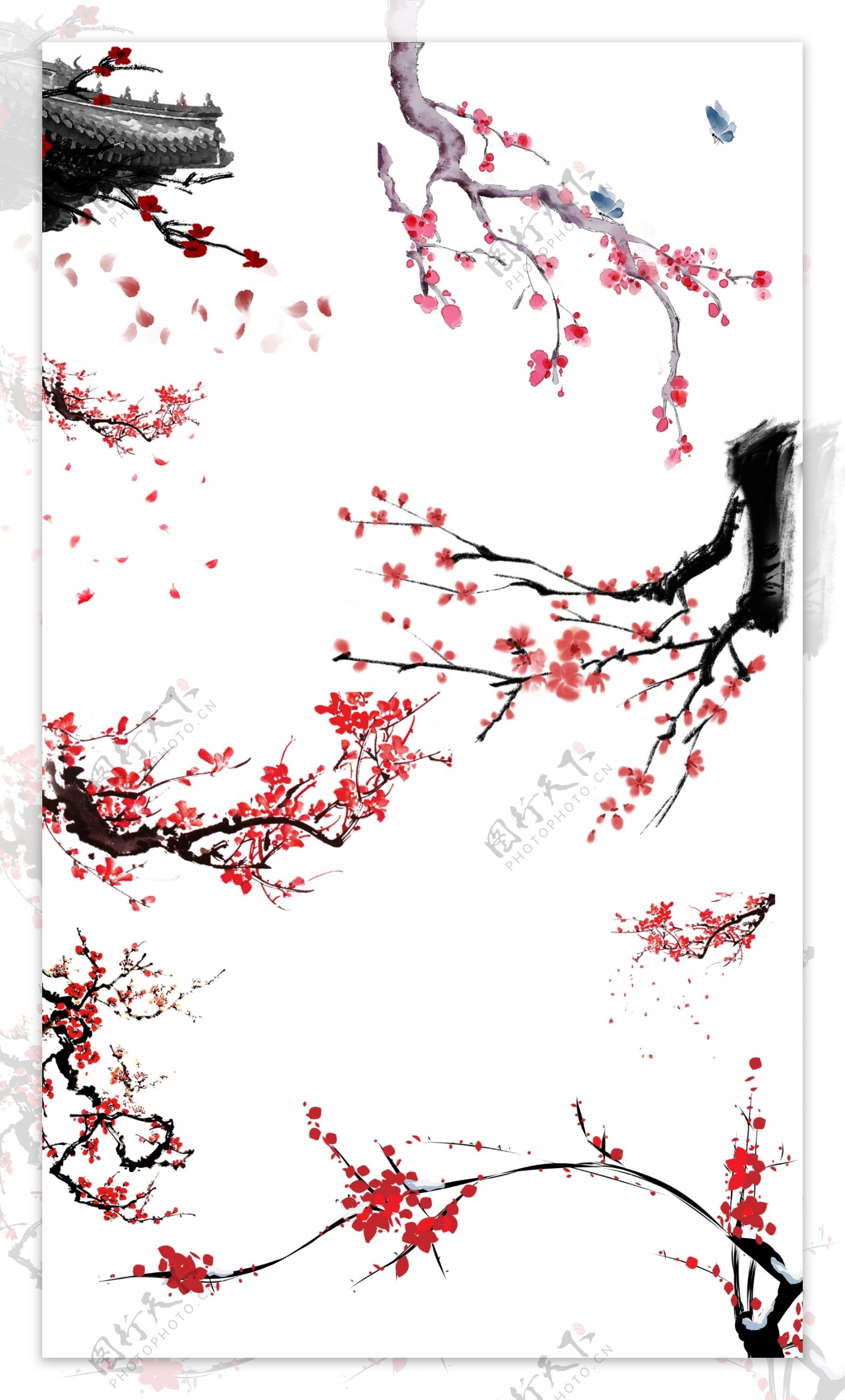 传统中国风水墨粉红色梅花图片
