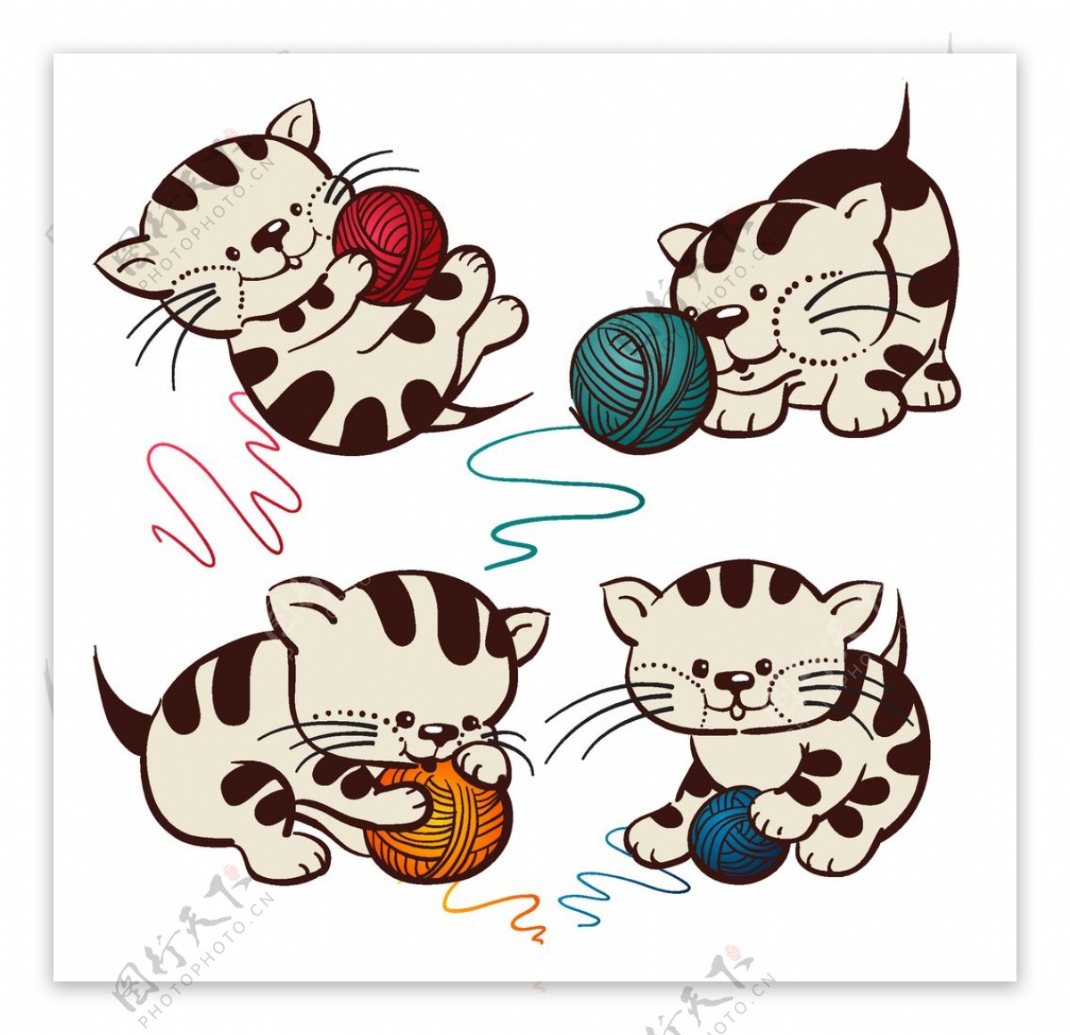 小猫玩球儿童插图插画图片素材_ID:354118372-Veer图库