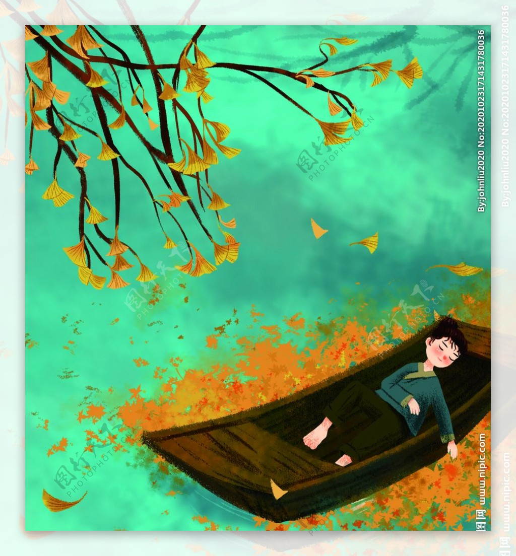 秋叶小溪图片