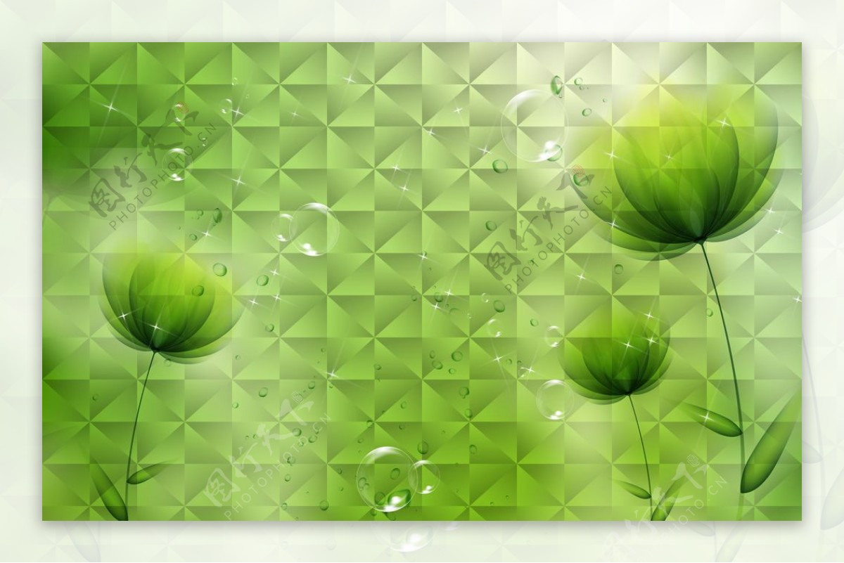 冰晶画绿色郁金香5D8D图片